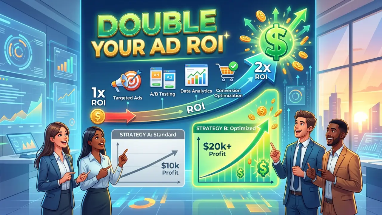 Digital marketing dashboard showing competitor ad performance and insights, highlighting 7 ad intelligence strategies to improve ROI.